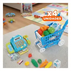 GENERICO - Pack4 Set de Juego de Supermercado para Desarrollar Habilidades Celeste Y+Regalo Sticker