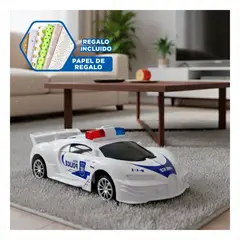 GENERICO - Carro Policia a Control Remoto 30cm Blanco Azul con Sirena LED Y+Papel Regalo
