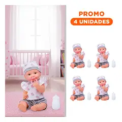 GENERICO - Pack4 Figura Infantil Muñeca con Ropita de Hipopotamo y Biberon