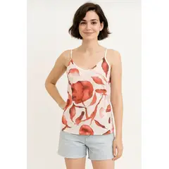 MARWAL - Top Ciena , by , Hueso con Flores Rojas , Elasticado en la Espalda