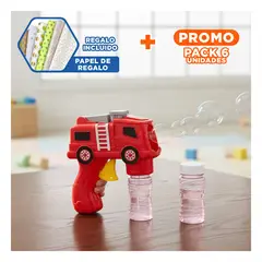 GENERICO - Pack6 Maquina de burbujas camion rojo para niños Y+Papel Regalo