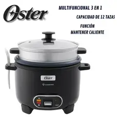 OSTER - Olla Arrocera CKSTRC12DFBLK 22L con Vaporera y Función Sofrito -Negra