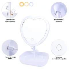 BELLESPA COSMETICS - Espejo y organizador de Tocador Corazon Led