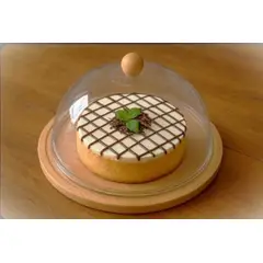 GENERICO - Porta Torta de Bambu y Tapa Transparente 31 cm