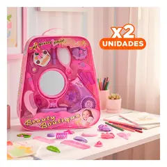 GENERICO - Pack2 Set de Belleza y Maquillaje Rosado para Ninas de 3 a 14 Anos de Edad Y+Regalo Sticker
