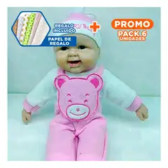 GENERICO - Pack6 Juego de Muñeca con Sonido 50cm Oso Rosado para Diversion Infantil Y+Papel Regalo