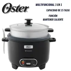 OSTER - Olla Arrocera CKSTRC15DFBLK 28L con Vaporera y Función Sofrito - Negra