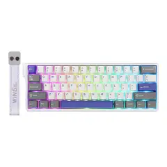 AULA - TECLADO GAMER WIN60HE MAX 60% GRAY+WHITE+BLUE MAGNETIC SWICHT ENGLISH CABLE USB