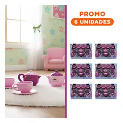 GENERICO - Pack6 Juego de Menaje para Niños con Tazas Tetera y Cubiertos Rosado