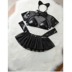 GENERICO - LENCERIA SEXY DISFRAZ GATITA TRANSPARENTE TALLA S-M-L