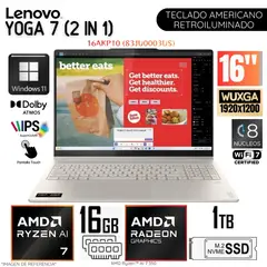 LENOVO - Laptop Yoga 7 16AKP10 2 IN 1 AMD Ryzen AI 7-350 16GB RAM 1TB SSD 16" WUXGA WIN11 TOUCH 83JU0003US
