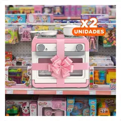 GENERICO - Pack2 Estufa Rosada con Horno Oven y Ollas para Juego en Casa Y+Regalo Sticker