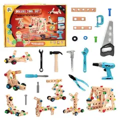 GENERICO - Juego Mecano de Madera con Herramientas para Niños