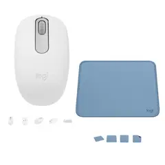 LOGITECH - COMBO DE MOUSE M196 BLANCO Y PAD MOUSE AZUL