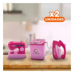 GENERICO - Pack2 Set de Electrodomesticos Rosado FunFun con Lavadora y Plancha Y+Regalo Sticker