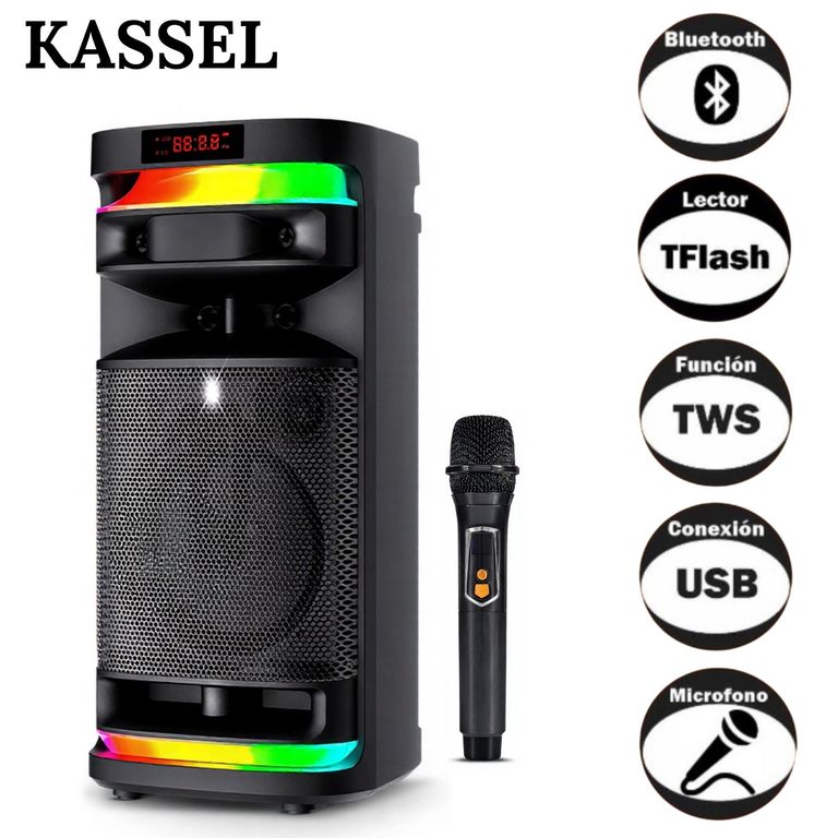 Parlante Portátil Kassel K828 Boofer 8 Pulgadas Luces RBG