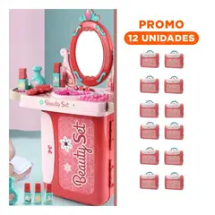 GENERICO - Pack12 Tocador de Maquillaje Portátil 3 en 1 para Juego de Niñas Rosado