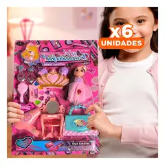 GENERICO - Pack6 Kit de Juguete de Maquillaje y Muñequita con Peine y Corona Y+Regalo Sticker