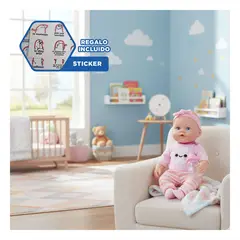 GENERICO - Figura Muñeca con Chompa de Nube y Pantalon a Rayas Set Biberon Y+Regalo Sticker