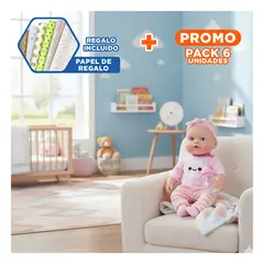 GENERICO - Pack6 Muñeca con Pantalon Rayas y Chompa Nube Juguete con Lazo y Biberon Y+Papel Regalo