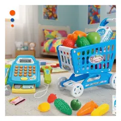GENERICO - Juego de Mercado para Niños Caja Registradora y Carrito de Supermercado Pequeño Y+Ligas Regalo