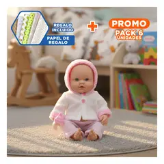 GENERICO - Pack6 Muñeca de Bebe para Abrazar y Jugar Chompa Botones y Biberon Y+Papel Regalo