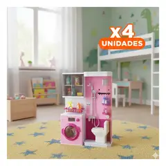 GENERICO - Pack4 Kit Aseo Lavanderia My Happy Home Rosado para Rutina Domestica Y+Regalo Sticker