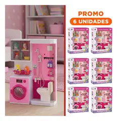 GENERICO - Pack6 Kit Completo Lavanderia My Happy Home Rosado para Orden en Casa