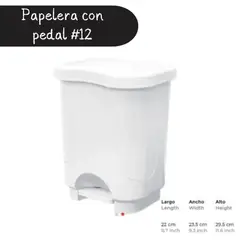 GENERICO - Tacho de Basura Papelera con Pedal #12 / 7 Litros Blanco