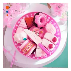 GENERICO - Set de tortas para cortar rosado con cuchillo y platos de plastico Y+Ligas Regalo