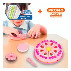 GENERICO - Pack2 Juego de pastel para cortar rosado con frutas y cuchillo Y+Papel Regalo