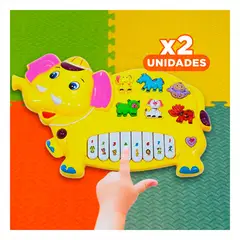 GENERICO - Pack2 Piano Amarillo de Elefante con Gorro y Teclas para Aprendizaje Temprano Y+Regalo Sticker