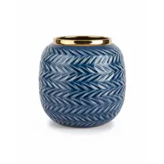 CASA BELLA - Macetero de Poliresina Zafiro Geométrico Lujo Azul y Oro para tu Jardín Interior