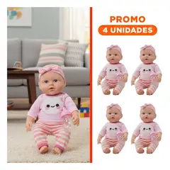 GENERICO - Pack4 Muñeca de Bebe con Ropa de Nube y Pantalon de Rayas Incluye Biberon