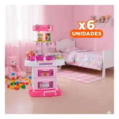 GENERICO - Pack6 Set Maletin 3en1 43pzs Morado y Rosado para Practica de Cocina Y+Regalo Sticker