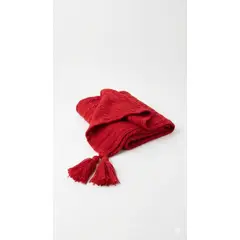 ZALMOHADAS - Manta Deco Roja Relieve Trenzas + Borlas 140x90 cm