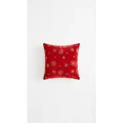 ZALMOHADAS - Cojín Navideño Rojo “Copos Dorados” 40x40 cm
