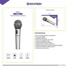 MAXTRON - Microfono alambrico e inalambrico plug 6,35 Beats - MX600