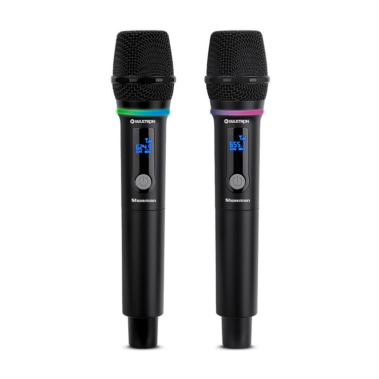 Microfono Dual recargable Inalambrico RGB de largo alcance plug 6,35 Showman - MX 7268 WL