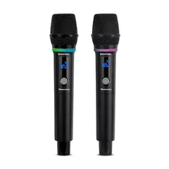 MAXTRON - Microfono Dual recargable Inalambrico RGB de largo alcance plug 6,35 Showman - MX 7268 WL