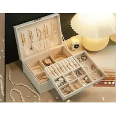 IMPORTA - Joyero Doble Nivel Totoware Blanco con Compartimentos Multifuncionales