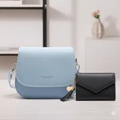 GENERICO - Cartera Bandolera CELESTE con Billetera Compacta y Elegante NEGRA