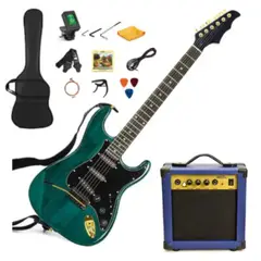 GENERICO - KIT DE GUITARRA ELECTRICA VERDE CON AMPLIFICADOR