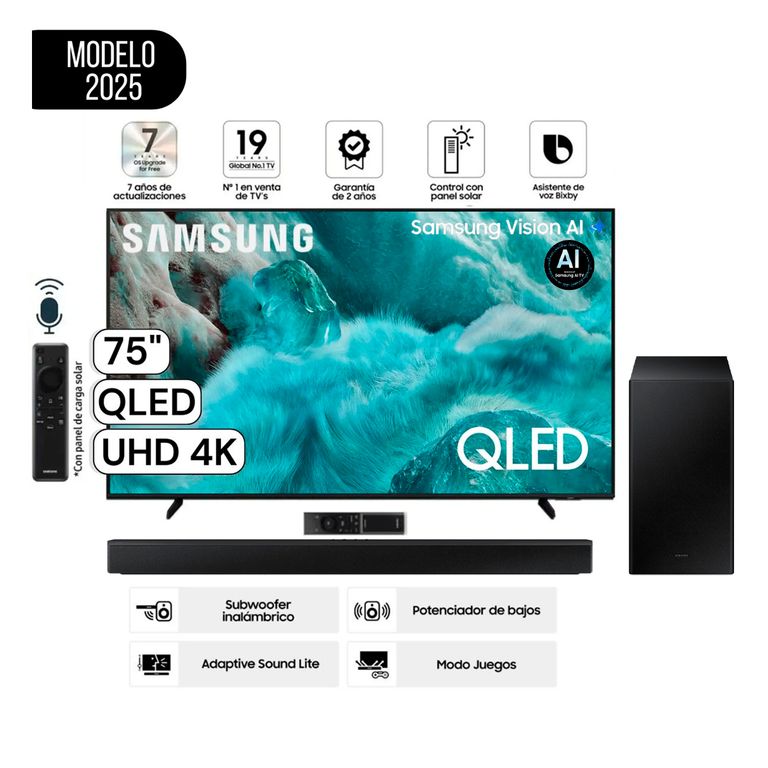 Televisor 75 Qled Q7f Vision Ai Smart Tv 2025 (QN75Q7FAAGXPE) + Soundbar HW-B450