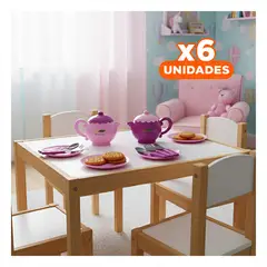 GENERICO - Pack6 Set de Platos Tazas y Tetera Rosado Juguete de Menaje Infantil Y+Regalo Sticker