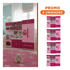 GENERICO - Pack4 Mini Cocina para Niños Set Completo con Luz y Sonido Didactico Rosado