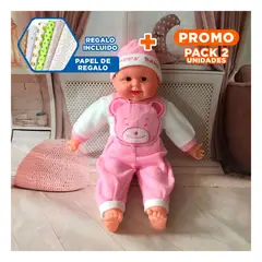GENERICO - Pack2 Set de Muñeca con Sonido 50cm Oso Rosado para Juegos Infantiles Y+Papel Regalo