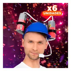 GENERICO - Pack6 Casco Azul para Bebidas con Soporte Doble y Tubos para Diversion Y+Regalo Sticker