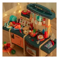 GENERICO - Mini Cocina Infantil con Accesorios Ollas y Comidas de Juguete Azul Y+Ligas Regalo