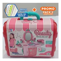 GENERICO - Pack2 Maletín de Tocador y Maquillaje Infantil 3 en 1 Color Rosado Y+Papel Regalo